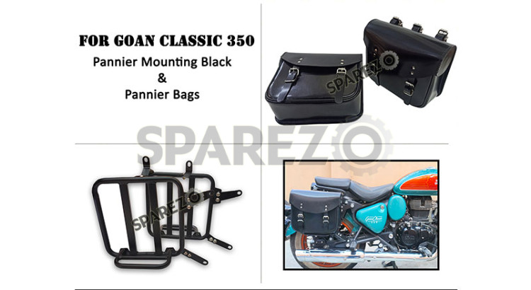 For Royal Enfield Goan Classic 350 Leather Pannier Bags With Mounting - SPAREZO For Royal Enfield Goan Classic 350 Leather Pannier Bags With Mounting - SPAREZO